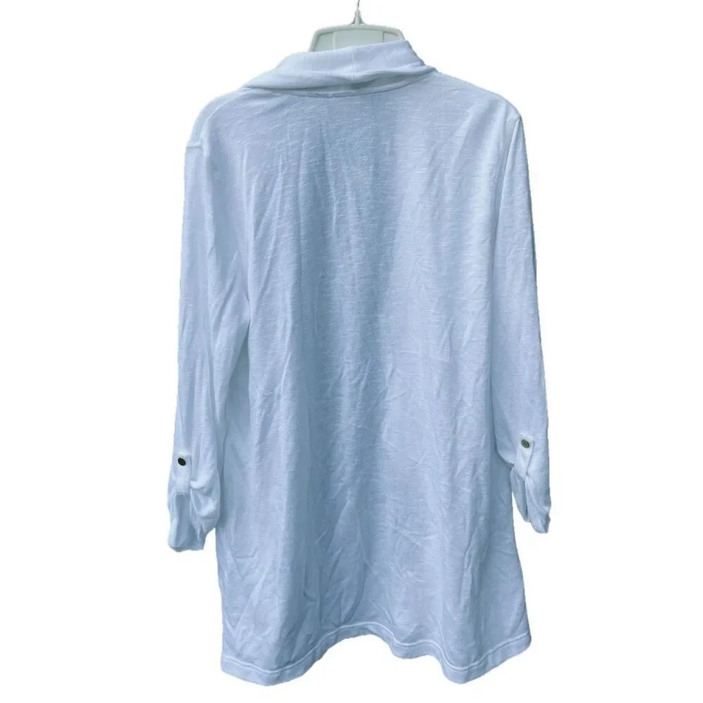 Chico’s size Med white open front cardigan .